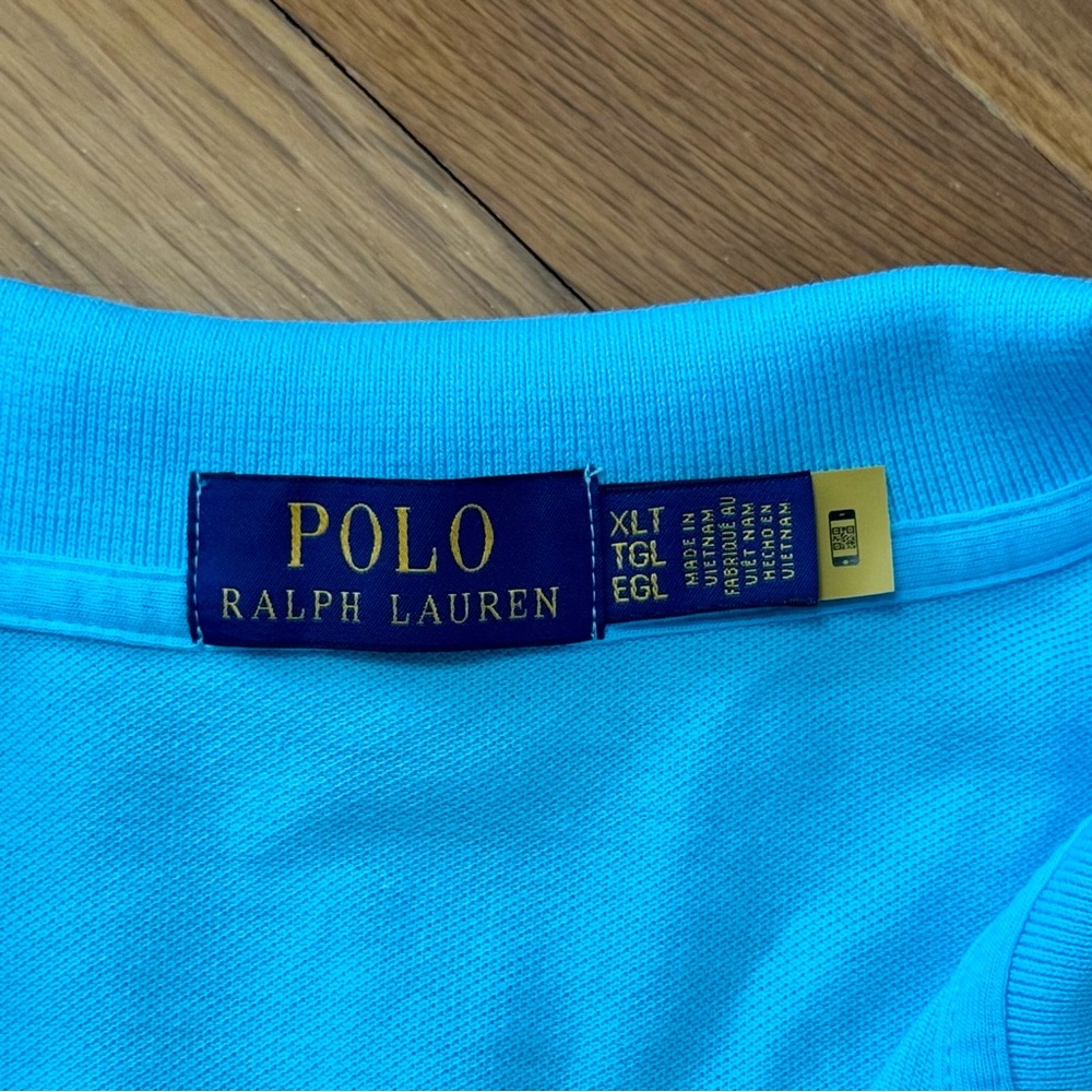 NWT Rare Turquoise Blue Pink Logo Ralph Lauren Cotton Mesh Polo Shirt Mens XLT - Picture 3 of 6